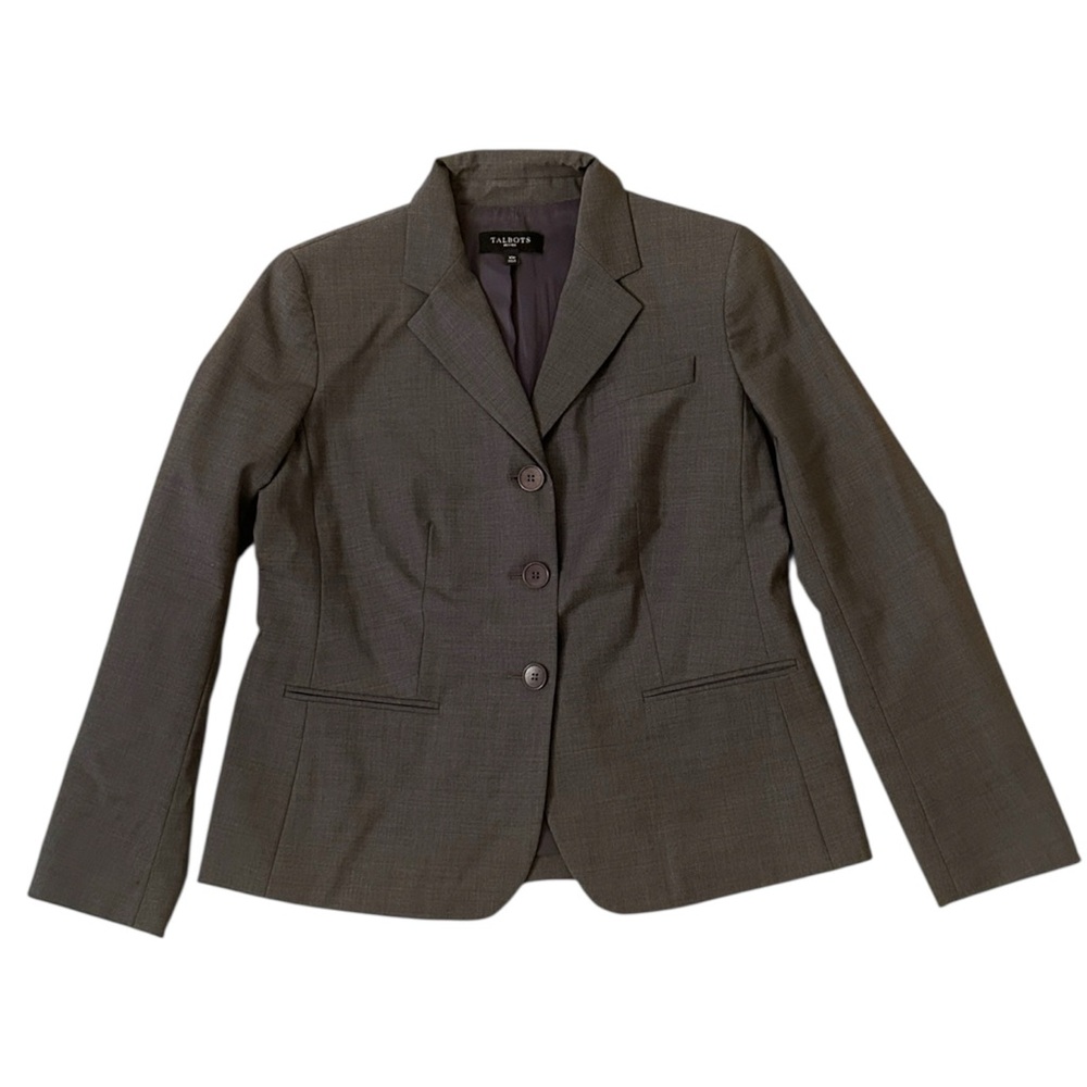 Talbots Wool Blend Three Button Lined Gray Blazer Women’s Petite Size 10P